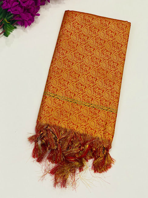 Gorgeous Red Color Silk Shawl (Ponnadai) For Guest
