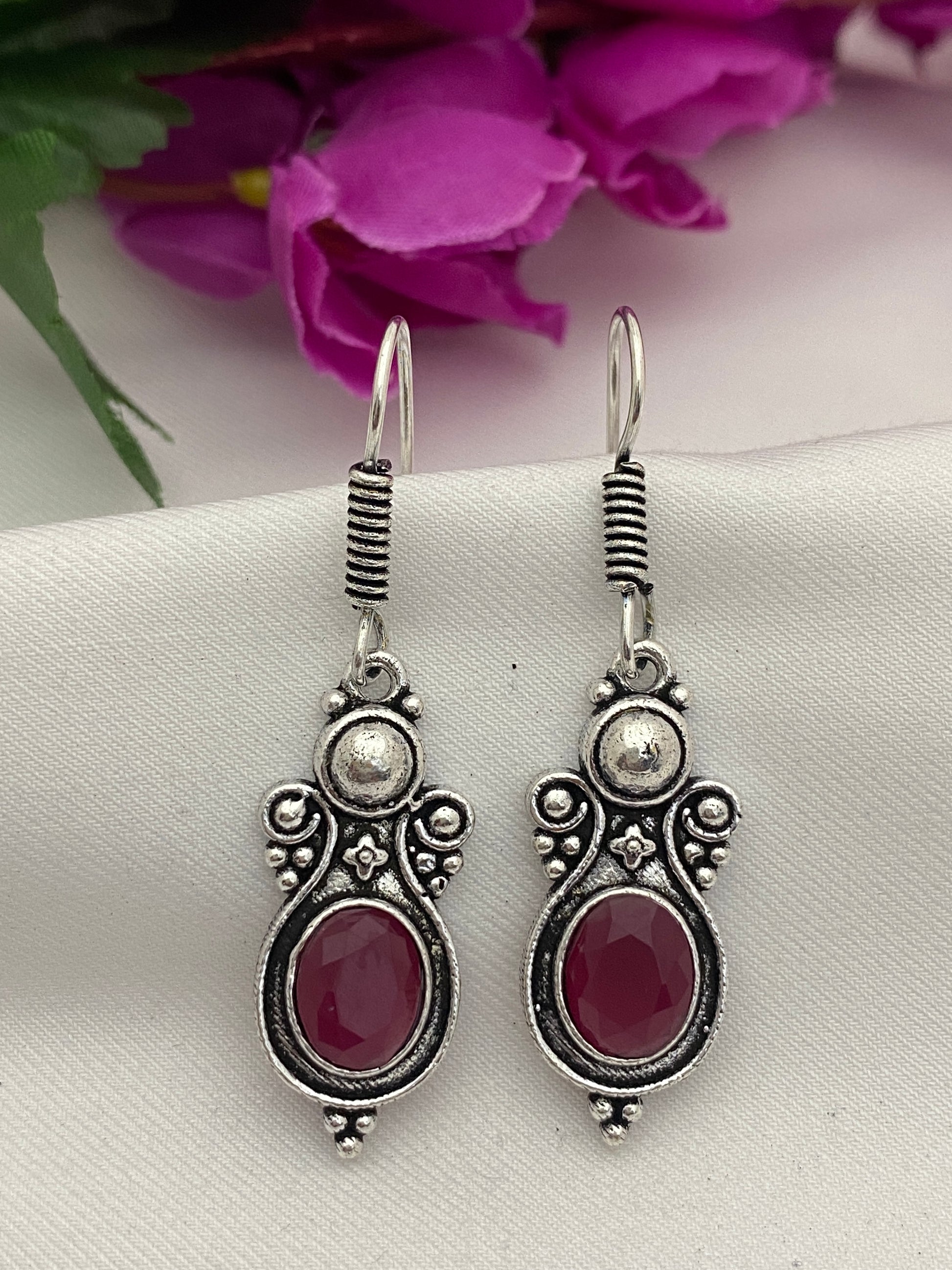 Oxidized Maroon Color Stone Earrings For Women Near Me