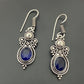Fascinating Oval Shaped Blue Stone Beaded Silver Toned Oxidized Hook Earrings