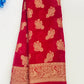 Attractive Red Color Designer Georgette Saree With Peacock Motifs And Rich Pallu