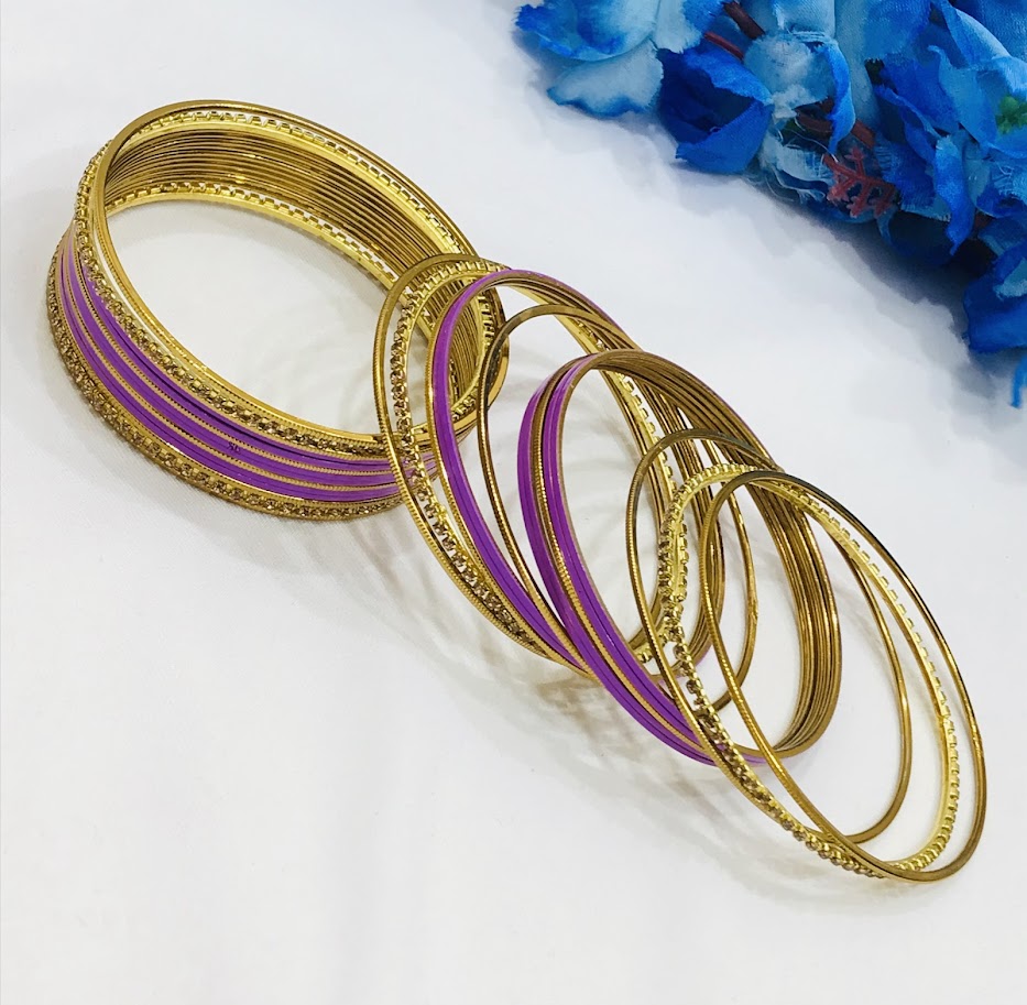 Exquisite Purple Color Party Wear Stone Designed Metal Bangles For Women