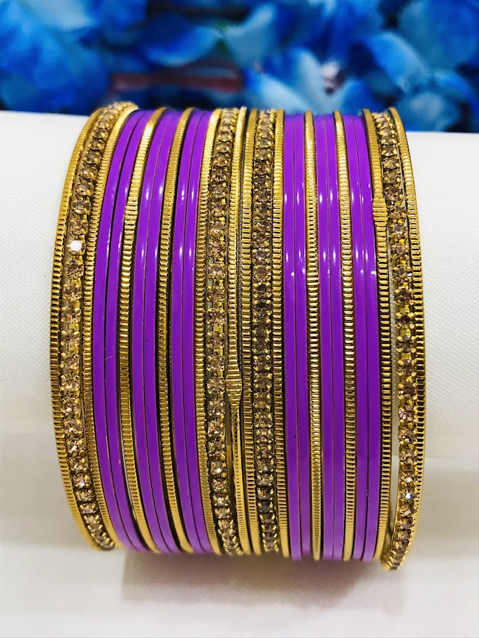  Purple Color Party Wear Stone Designed Metal Bangles Near Me