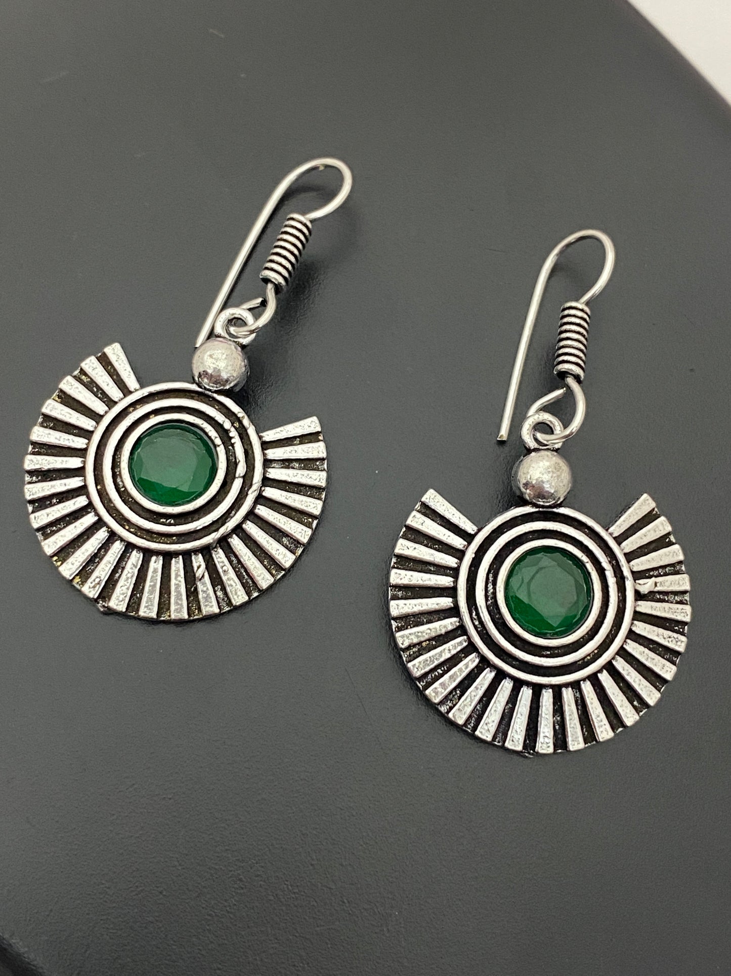 Elegant Green Color Stone Designer Oxidized Earrings For Women In Mesa