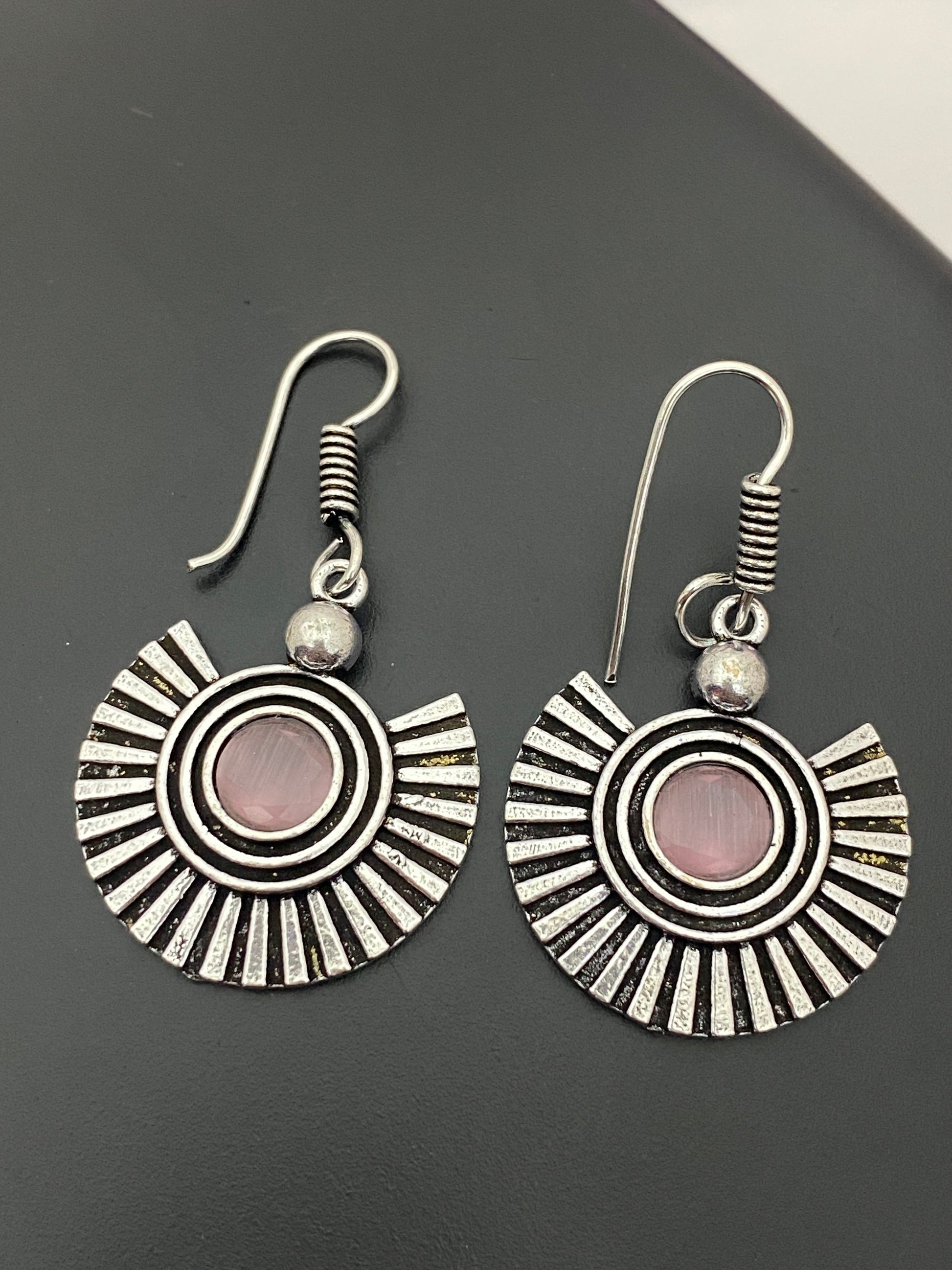 Fascinating Light Pink Stone Designer Oxidized Earrings For Women In Tempe