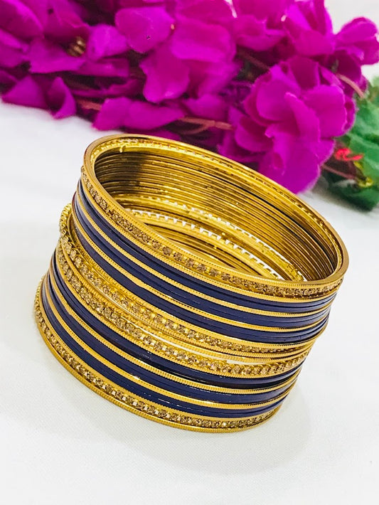 Alluring Dark Blue Color Party Wear Designer Metal Bangles For Women