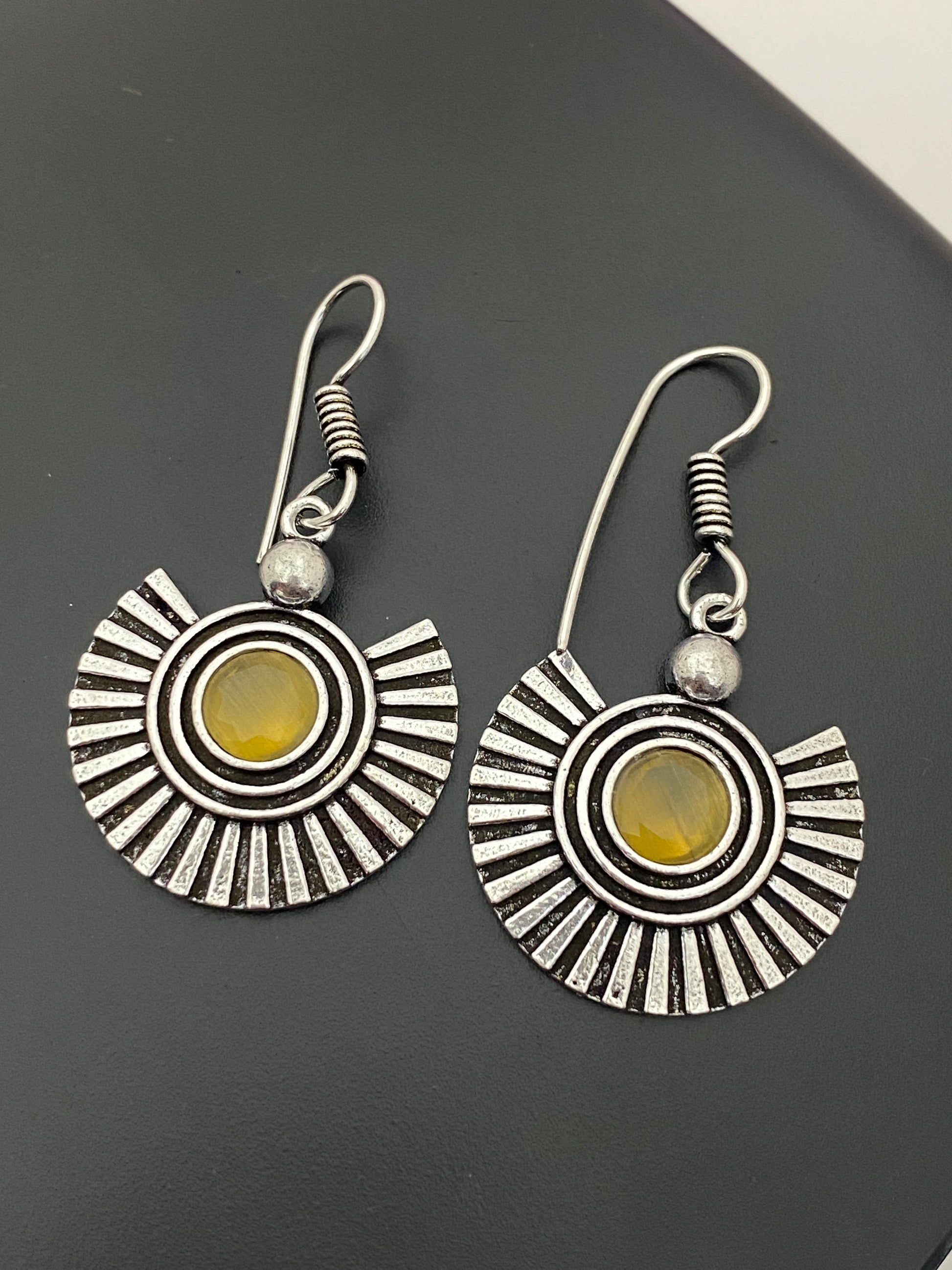 Elegant Yellow Stone Designer Oxidized Earrings For Women