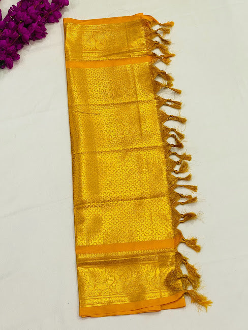 Magnificent Yellow Color Silk Shawl (Ponnadai) For Guest Near Me