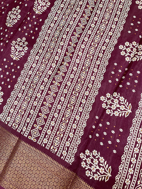 Maroon Color With Printed Work Chiffon Silk Saree In Yuma