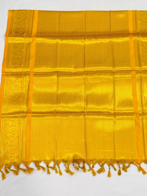 Magnificent Yellow Color Silk Shawl (Ponnadai) For Guest In USA