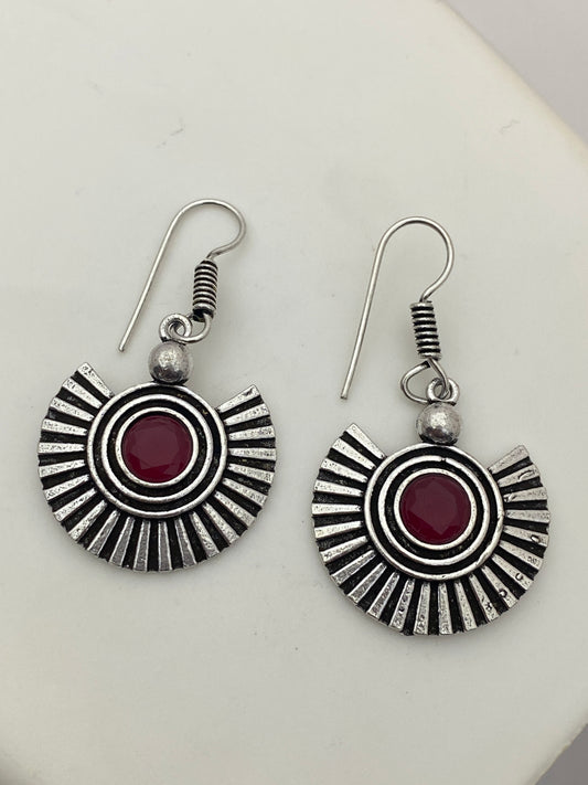 Charming Pink Stone Designer Oxidized Earrings For Women