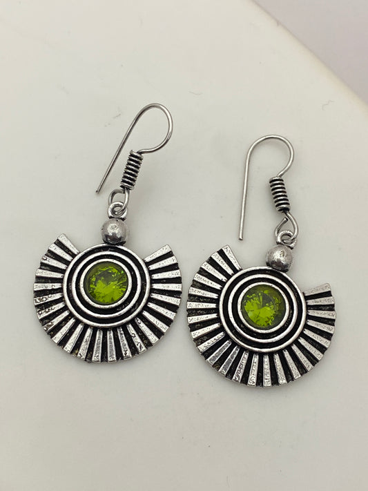 Gorgeous Light Green Stone Designer Oxidized Earrings For Women