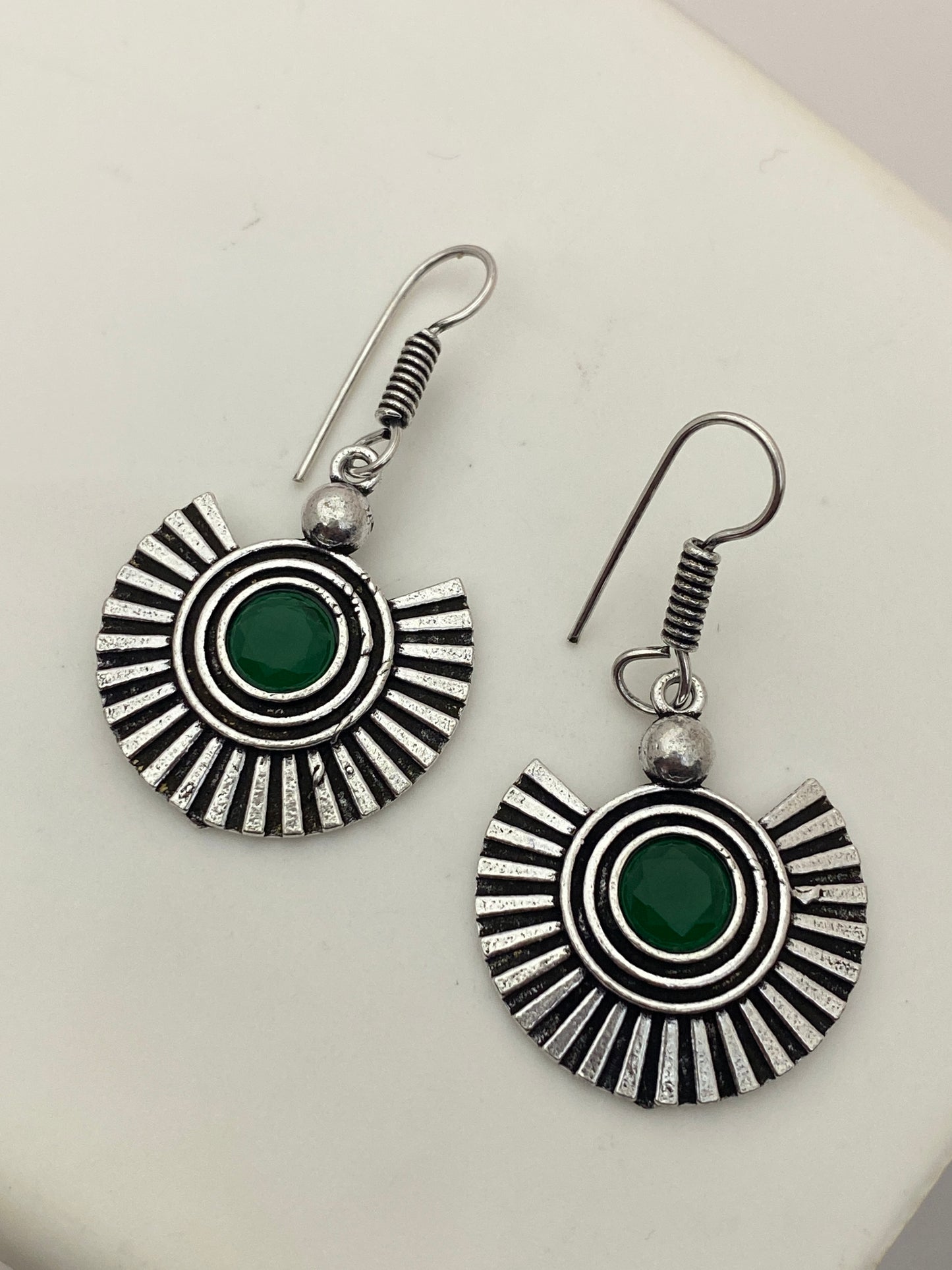 Elegant Green Color Stone Designer Oxidized Earrings For Women