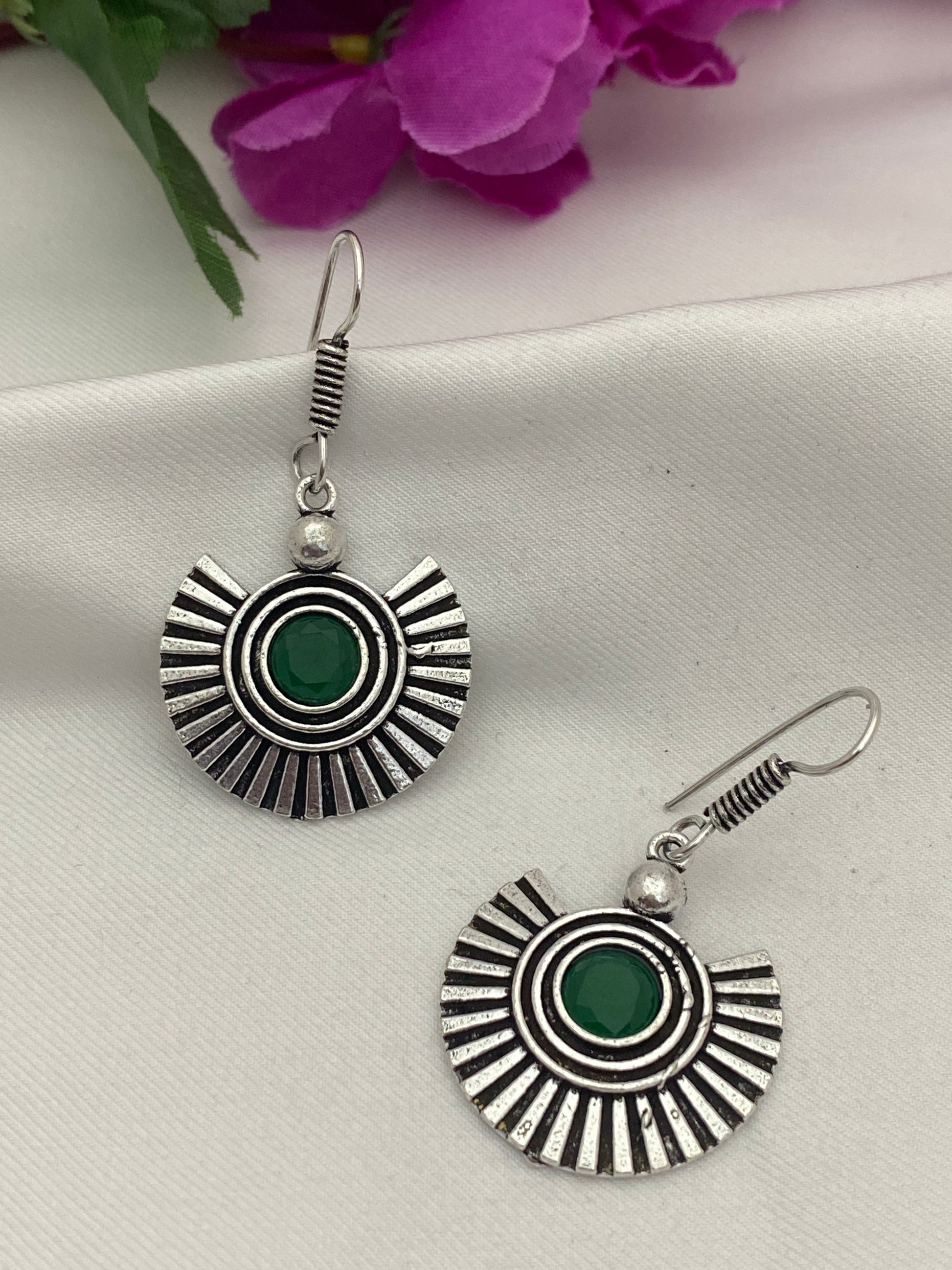 Elegant Green Color Stone Designer Oxidized Earrings For Women In USA