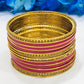 Attractive Dark Pink Color Stone Designed Party Wear Metal Bangles For Women