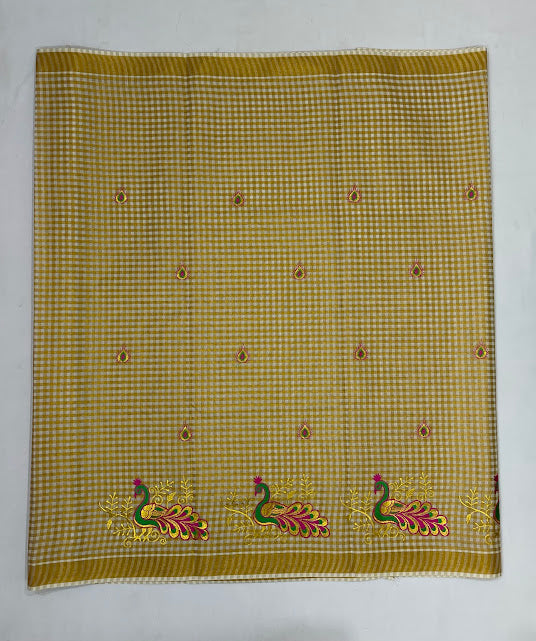 Attractive Kerala Cotton Peacock Embroidery Saree In Mesa