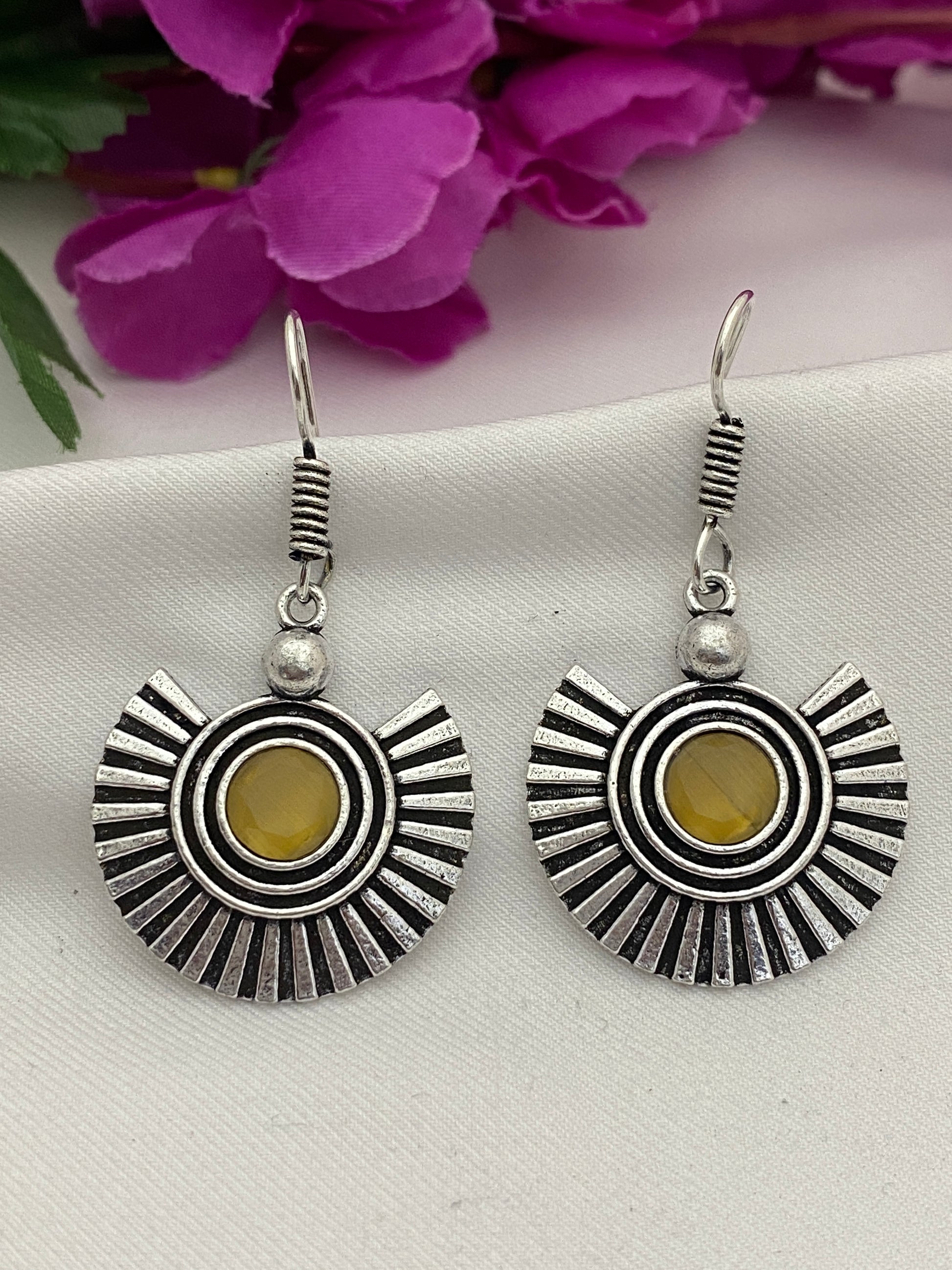 Elegant Yellow Stone Designer Oxidized Earrings For Women In USA