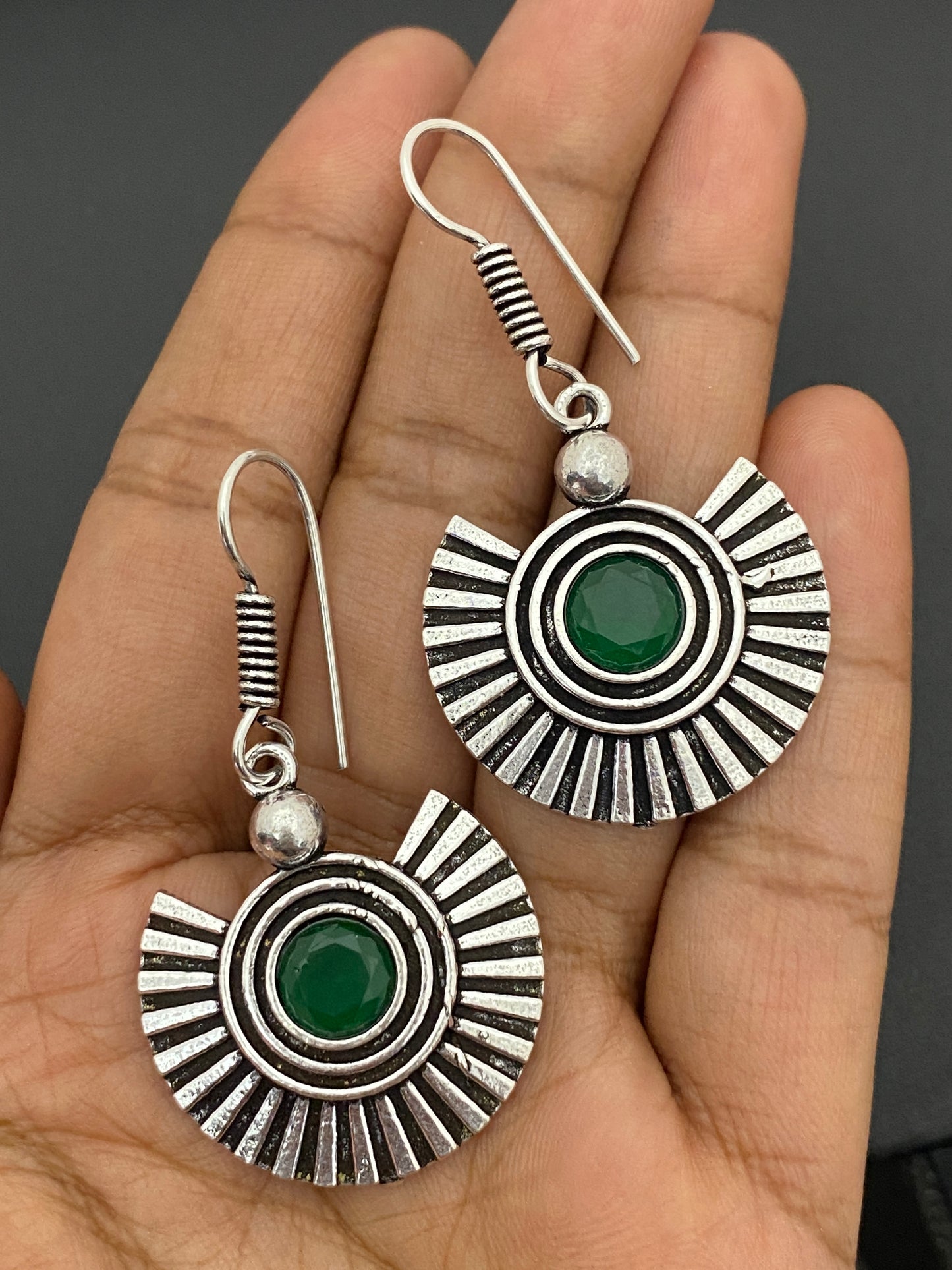 Elegant Green Color Stone Designer Oxidized Earrings For Women Near Me