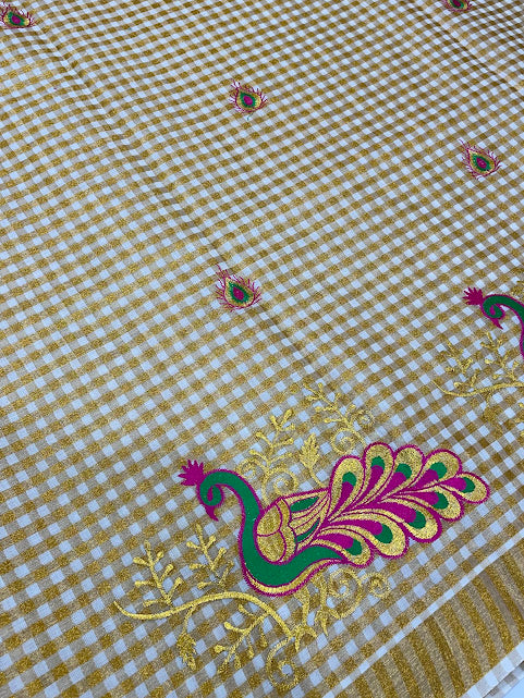 Kerala Cotton Peacock Embroidery Saree In Chandler