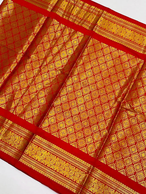 Traditional Red Color Brocaded Silk Shawl (Ponnadai) For Guest In Glendale 