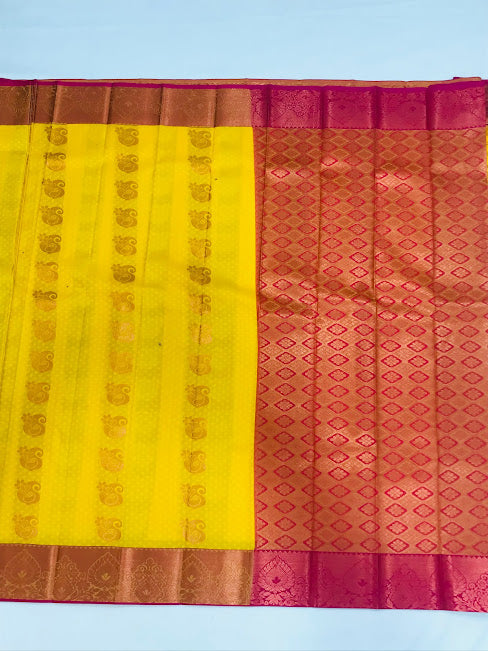 Alluring Yellow Color Art Silk Saree With Mango Motifs In USA