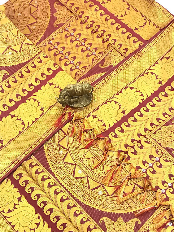 Maroon Color Silk Shawl With Golden Zari Work (Ponnadai) In Chandler