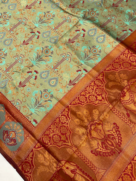 Rama Green Color Silk Saree In Mesa