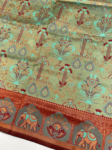 Gorgeous Rama Green Color Silk Saree In Tempe