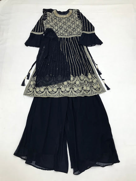 Splendid Dark Blue Colored Embroidery Work Palazzo Suits For Girls