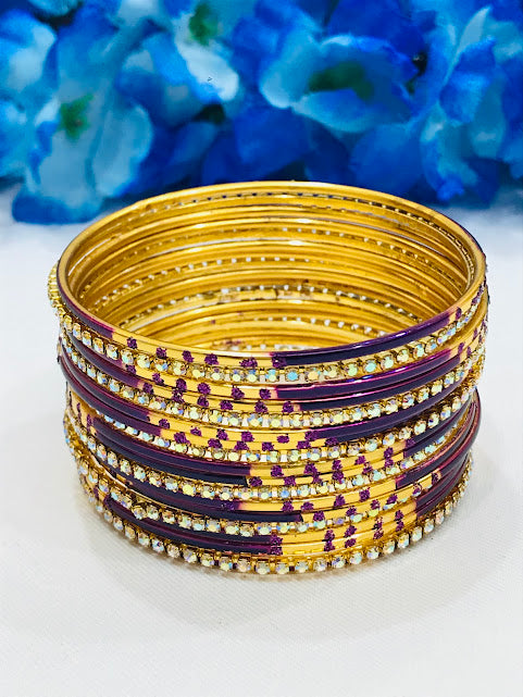 Delightful Purple Color Metal Bangles With Stone Work For Women