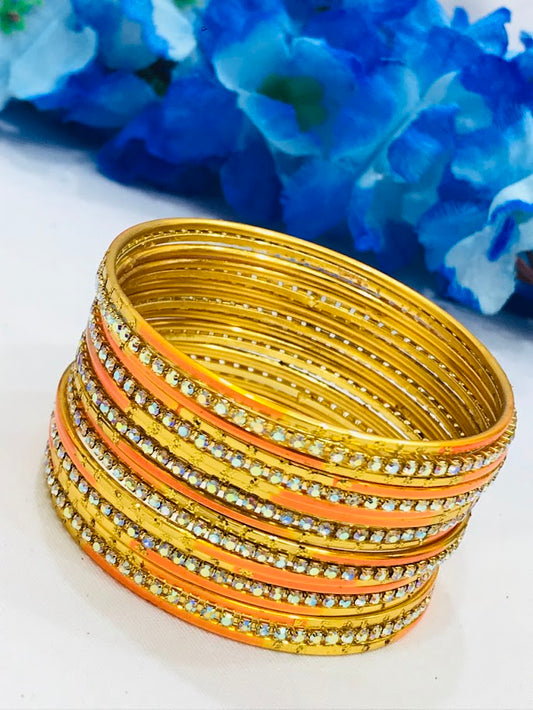 Attractive Orange color Unique Designed Metal Bangles For Women