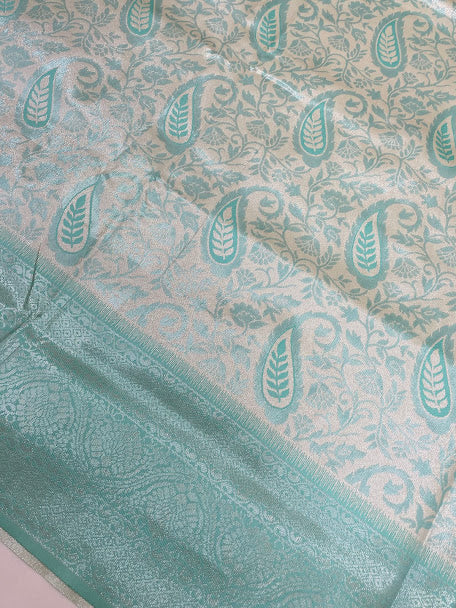 Charming Sky Blue Color Tissue Silk Saree In Mesa