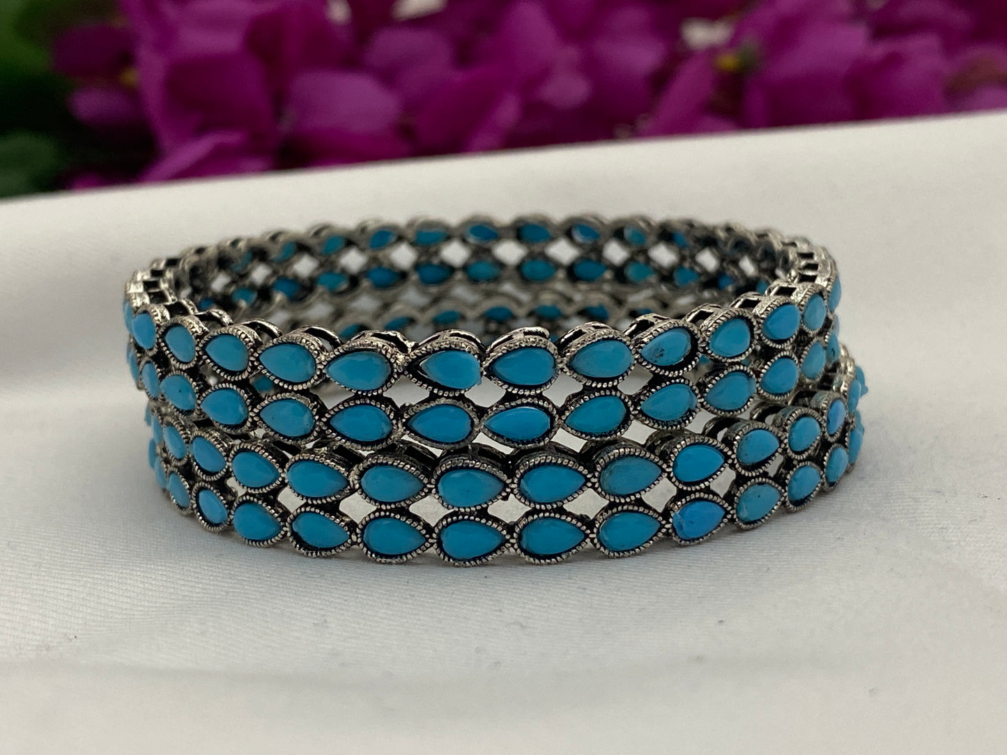 Indian Ethnic Silver Oxidized Bangles In Cochise