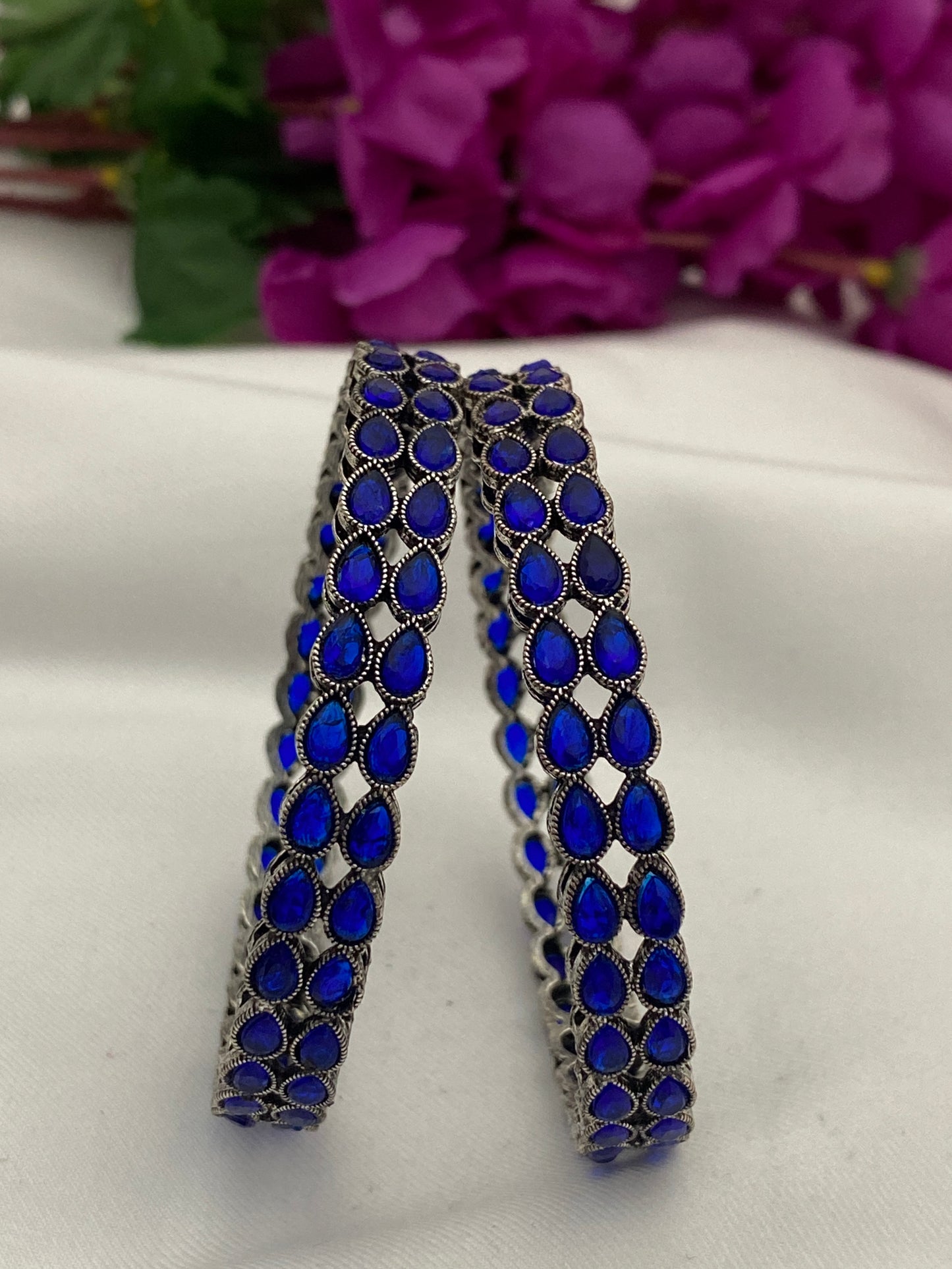Blue Color AD Stoned Bangles In USA