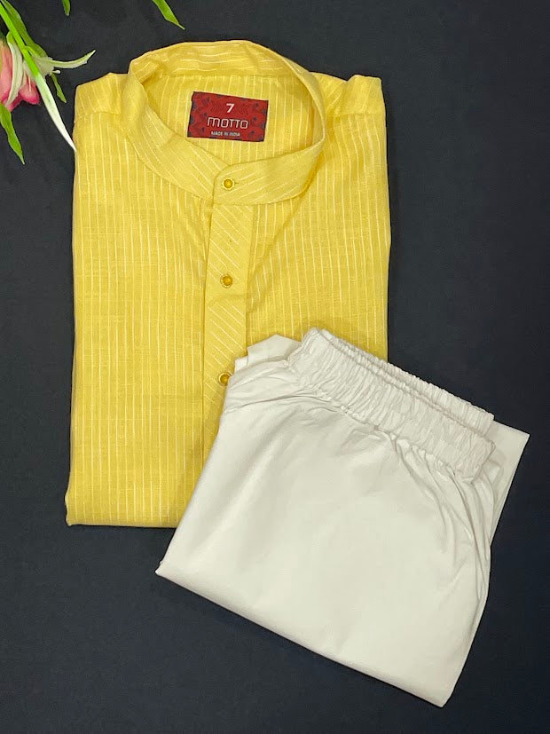 Amazing Yellow Color Cotton Kurta With Pajama Set Near Me
