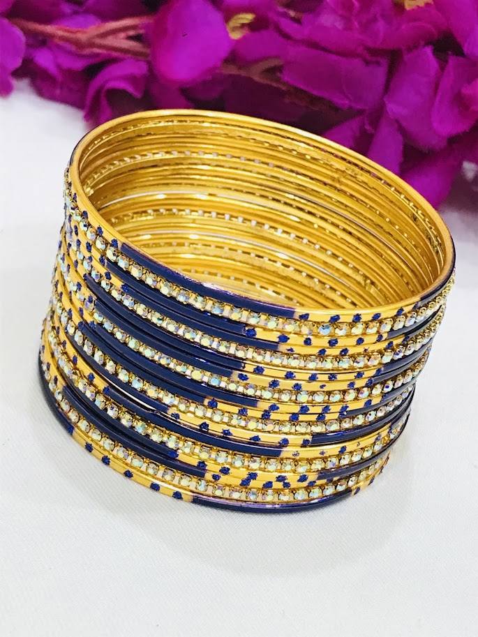 Enchanting Blue Color Stone Designed Metal Bangles For Women