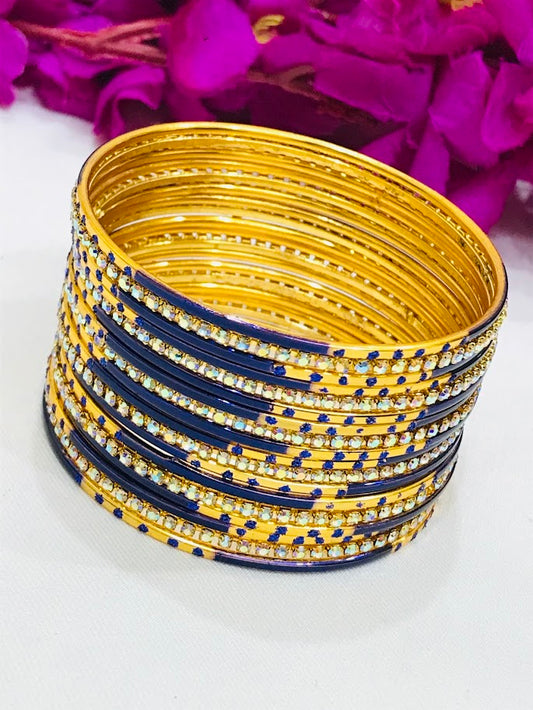 Enchanting Blue Color Stone Designed Metal Bangles For Women