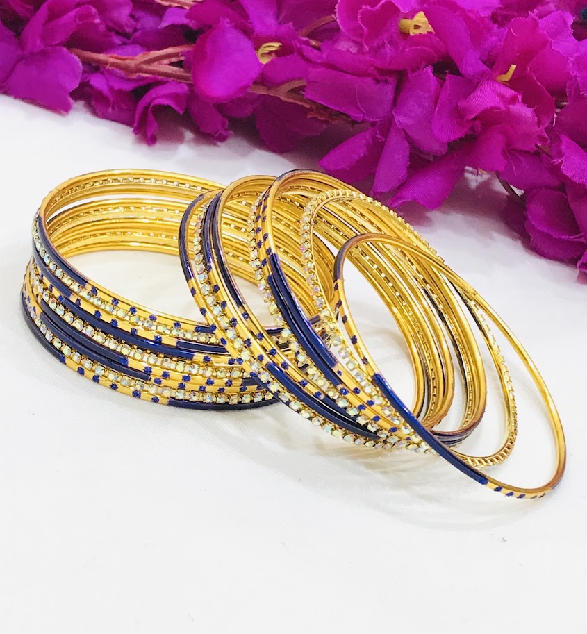 Enchanting Blue Color Stone Designed Metal Bangles For Women