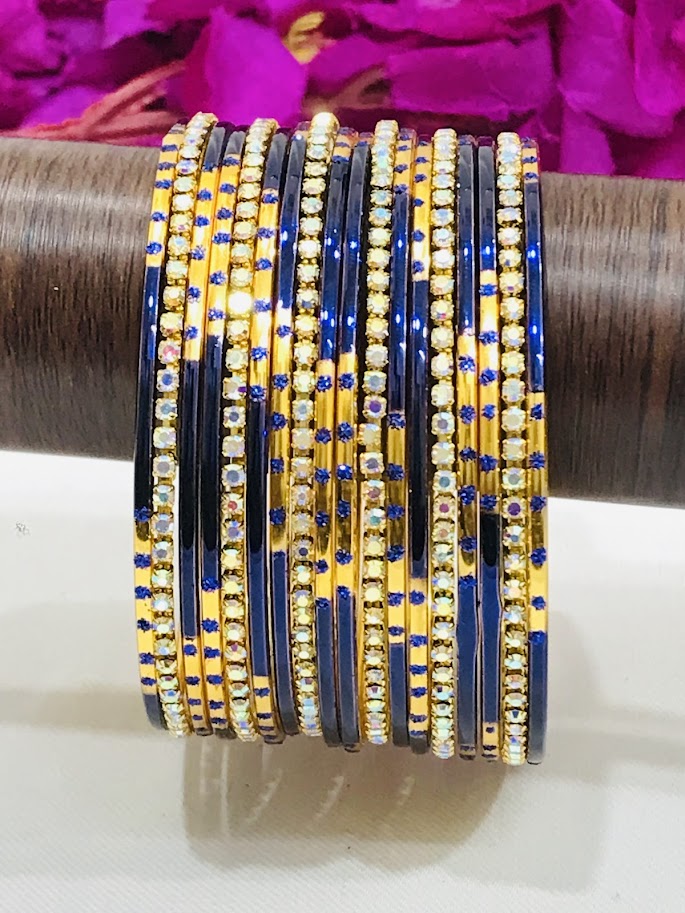 Enchanting Blue Color Stone Designed Metal Bangles For Women