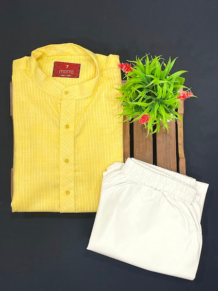 Yellow Color Cotton Kurta With Pajama Set In USA