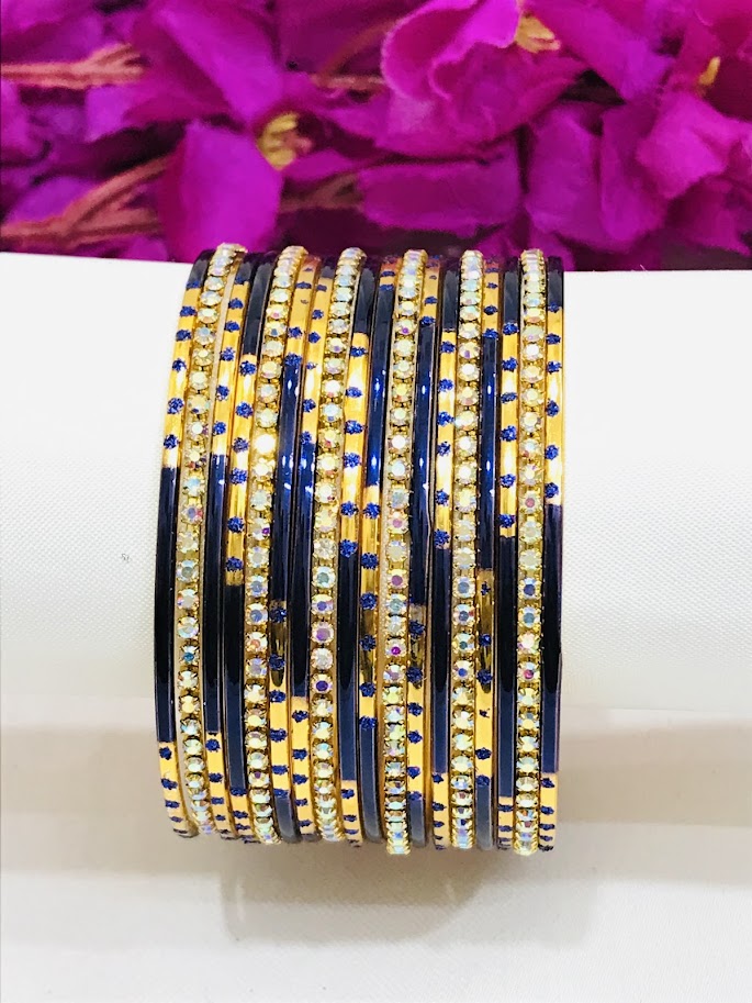  Blue Color Stone Designed Metal Bangles Near Me