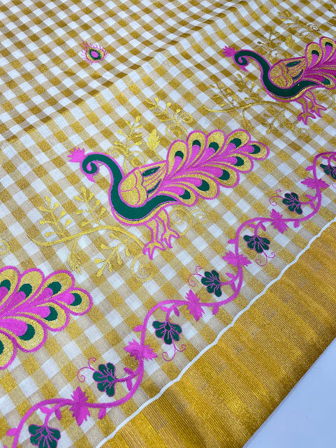 Charming Kerala Cotton Peacock Embroidery Work In Chandler