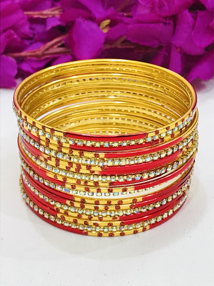 Splendid Red Color Party Wear Smooth Finishing Metal Bangles For Women