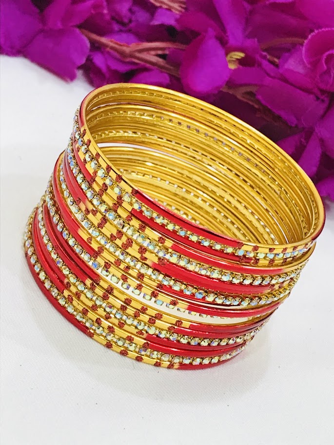 Splendid Red Color Party Wear Smooth Finishing Metal Bangles For Women