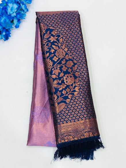 Charming Lavender Colored Floral Designed Soft Silk Saree For Women