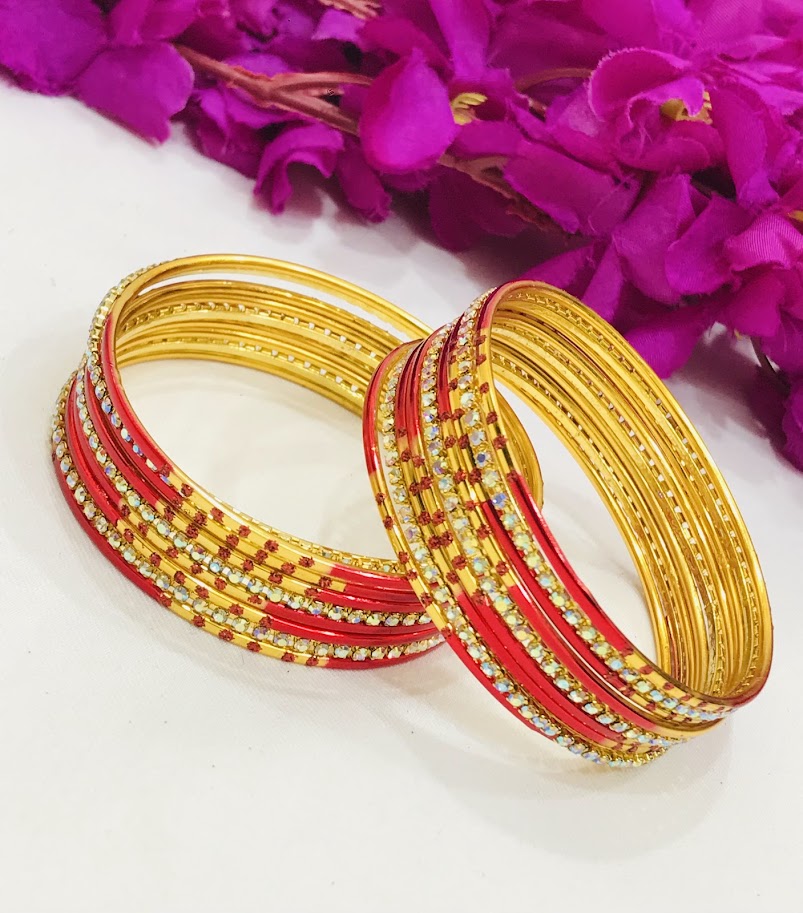 Splendid Red Color Party Wear Smooth Finishing Metal Bangles For Women