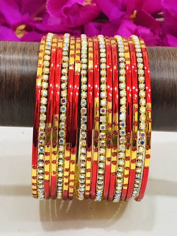 Splendid Red Color Party Wear Smooth Finishing Metal Bangles For Women