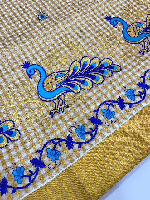 Wonderful Kerala Cotton Peacock Embroidery Work In Chandler