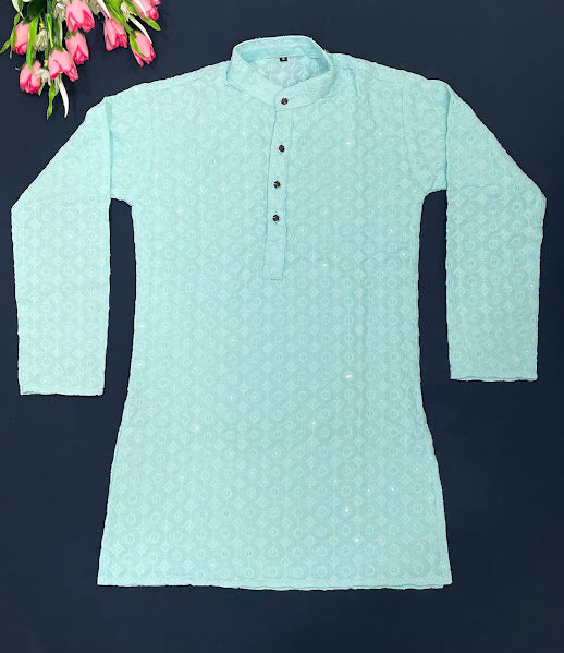 Sky Blue Color Sequins Work Kurta With Pajama Set In Yuma