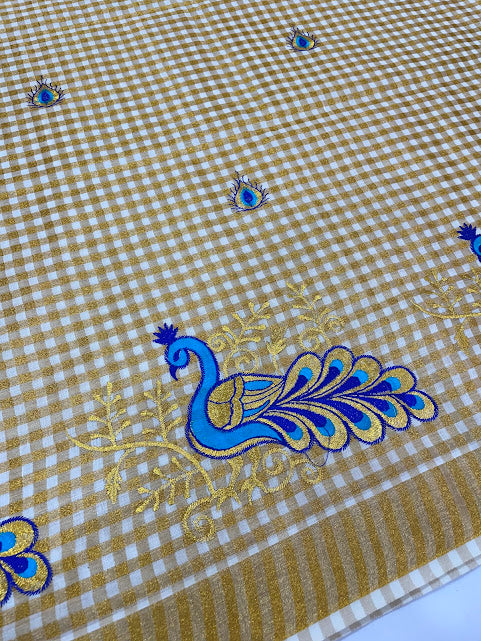 Wonderful Kerala Cotton Peacock Embroidery Work In Tempe