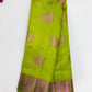 Attractive Green Colored Raw Silk Saree With Floral Design For Women